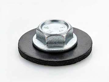 Bitumen washer with hex nut — close-up